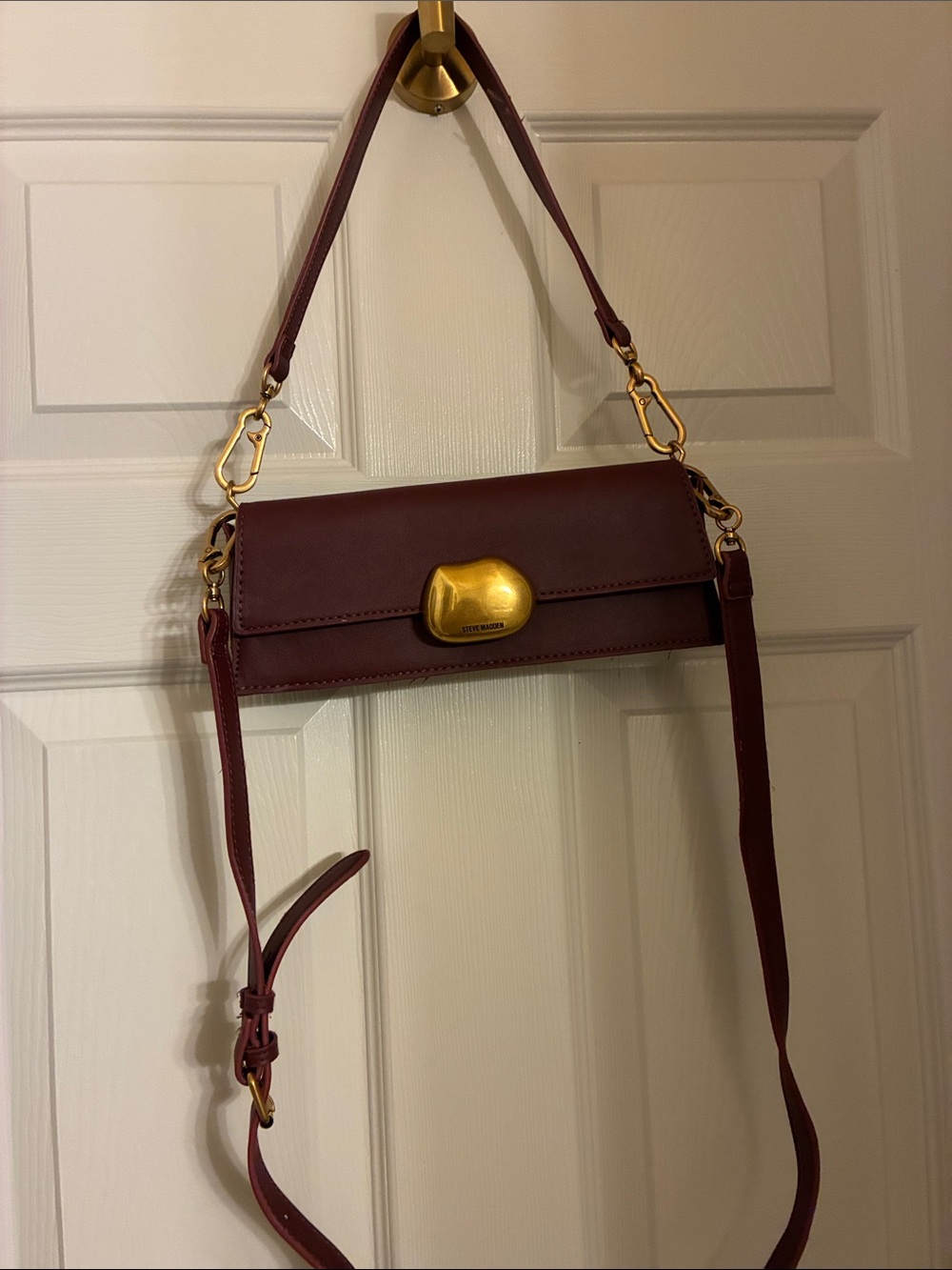 Steve‎ Madden Burgundy Leather Crossbody Satchel with Gold Accent
